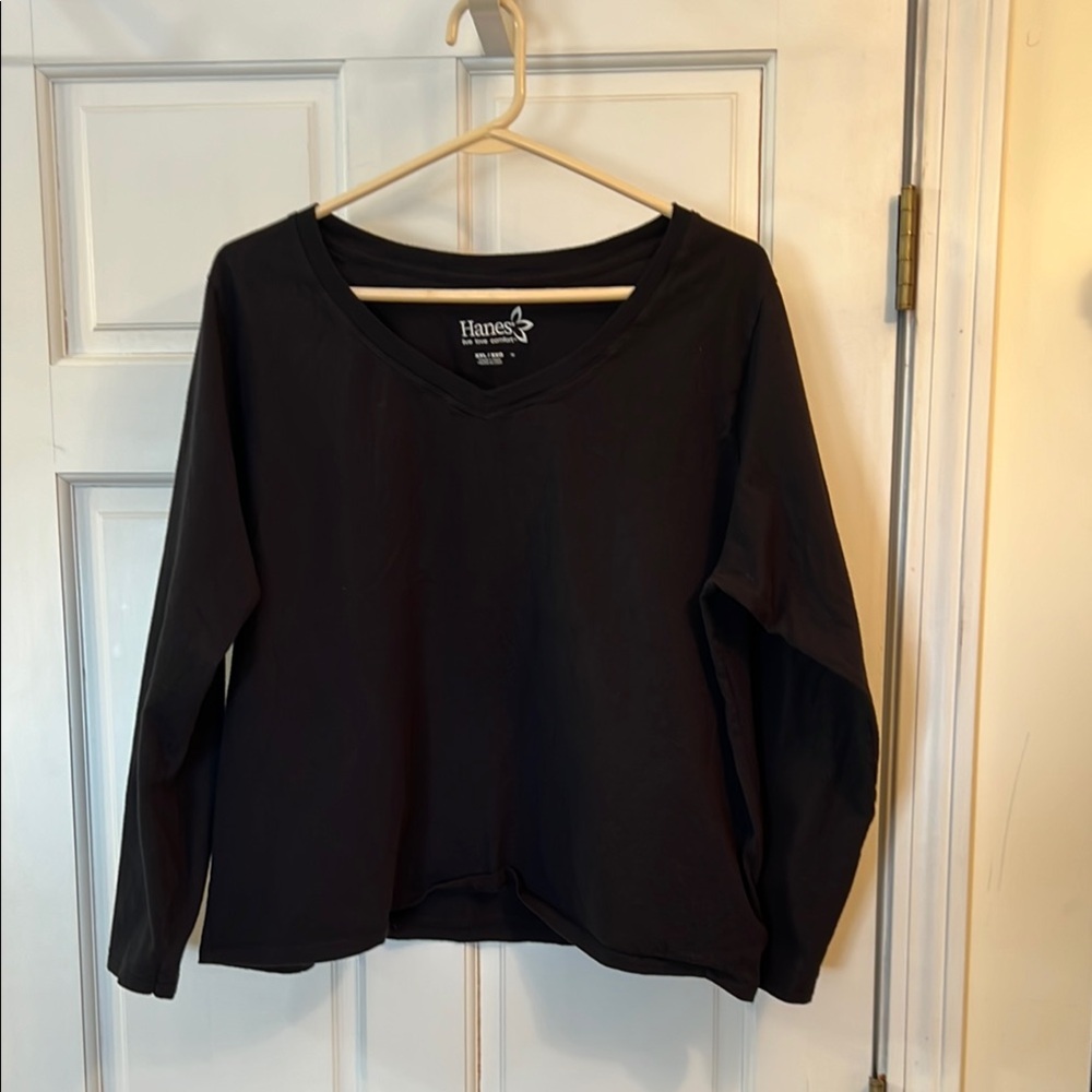 Hanes Women's Black V-Neck Top